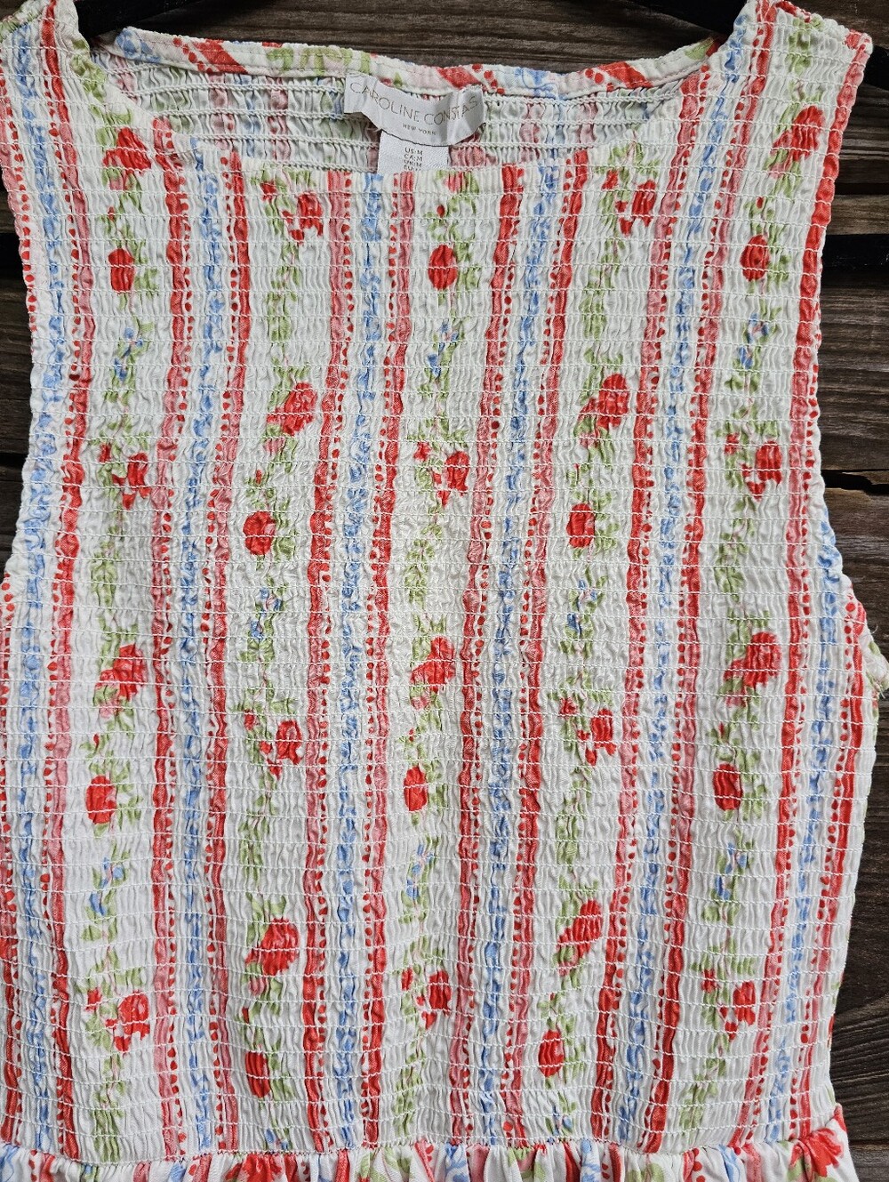 Tuckernuck Cream Midi Dress with Coral Floral Stripes - Picture 4 of 10